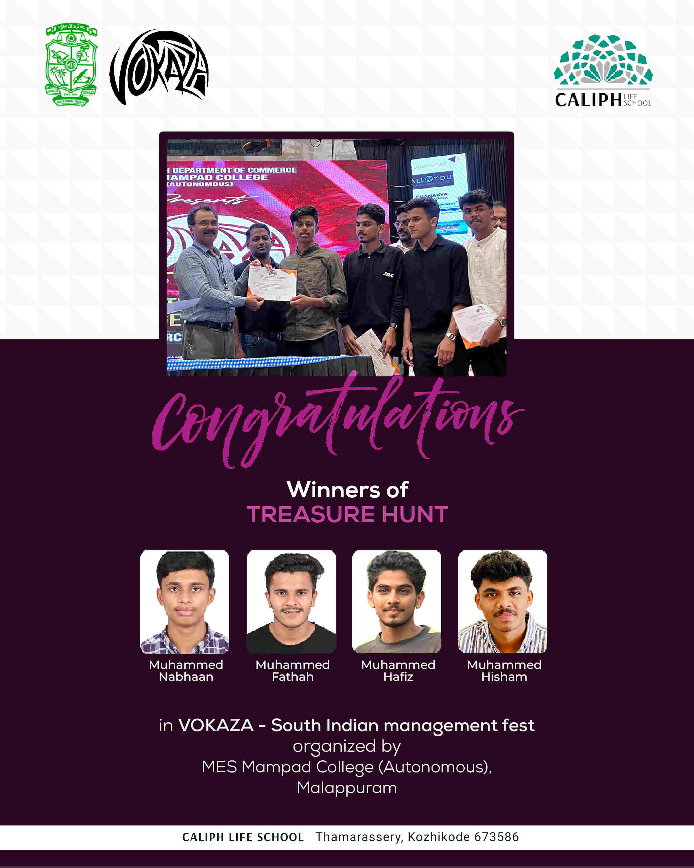 WINNERS OF TREASURE HUNT, VOKAZA MANAGEMENT FEST